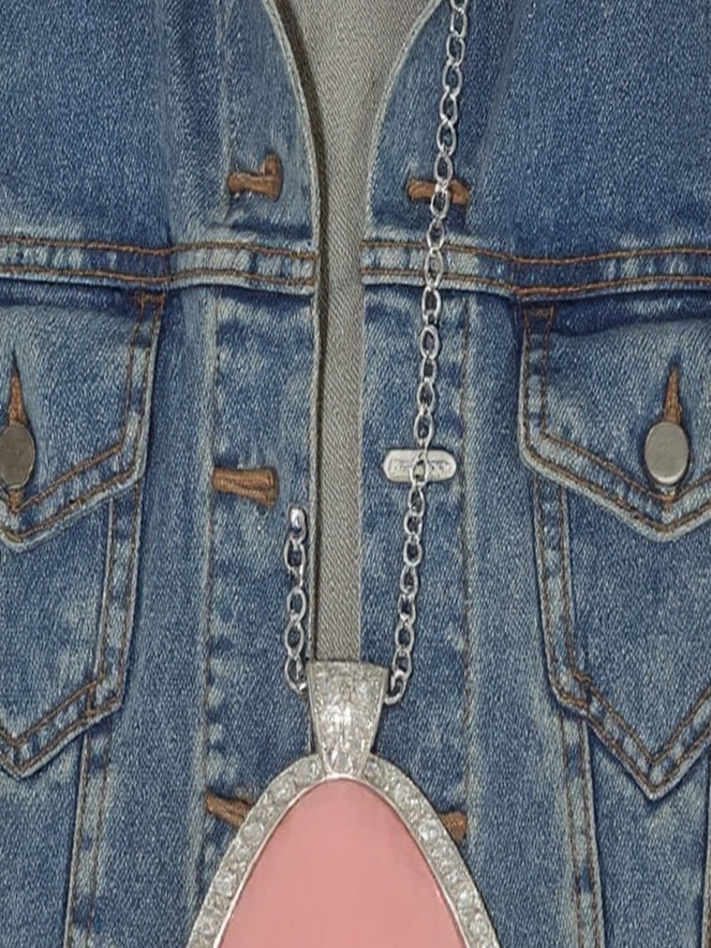 Pink Stone Pendant Necklace on Silver Chain And Earrings